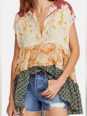 Free People Marigold Combo Tunic Top